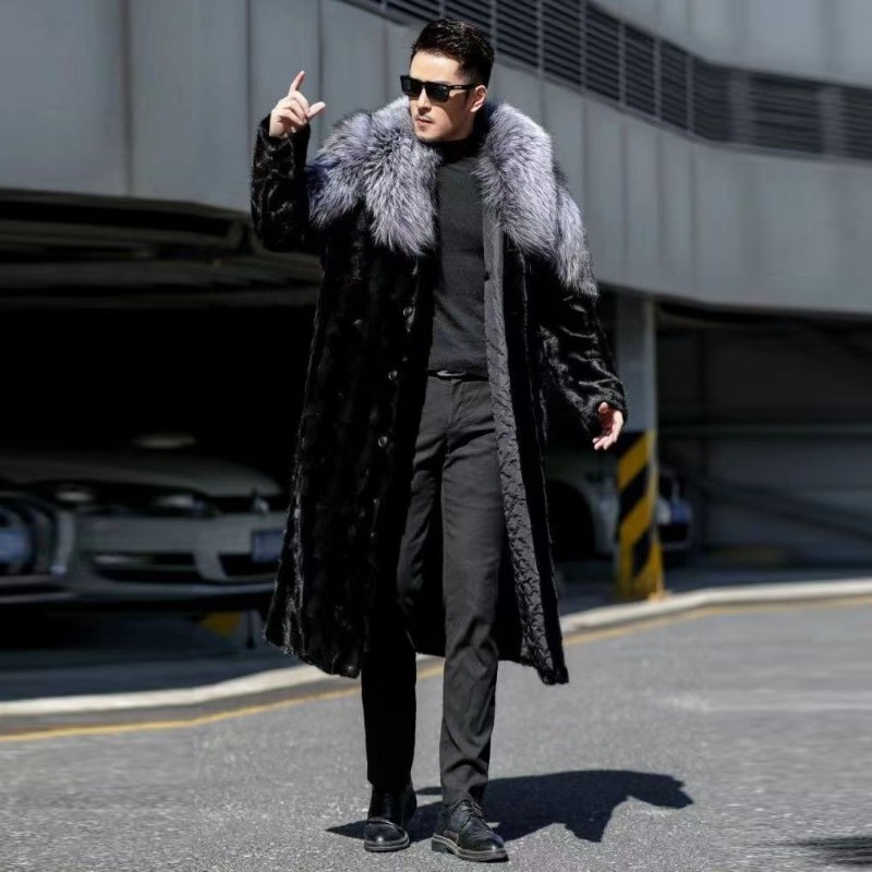 Winter Clothing Brand - ผู้ชาย Faux Mink Coat ฤดูหนาวเสื้อขนสัตว์สีดํา WARM