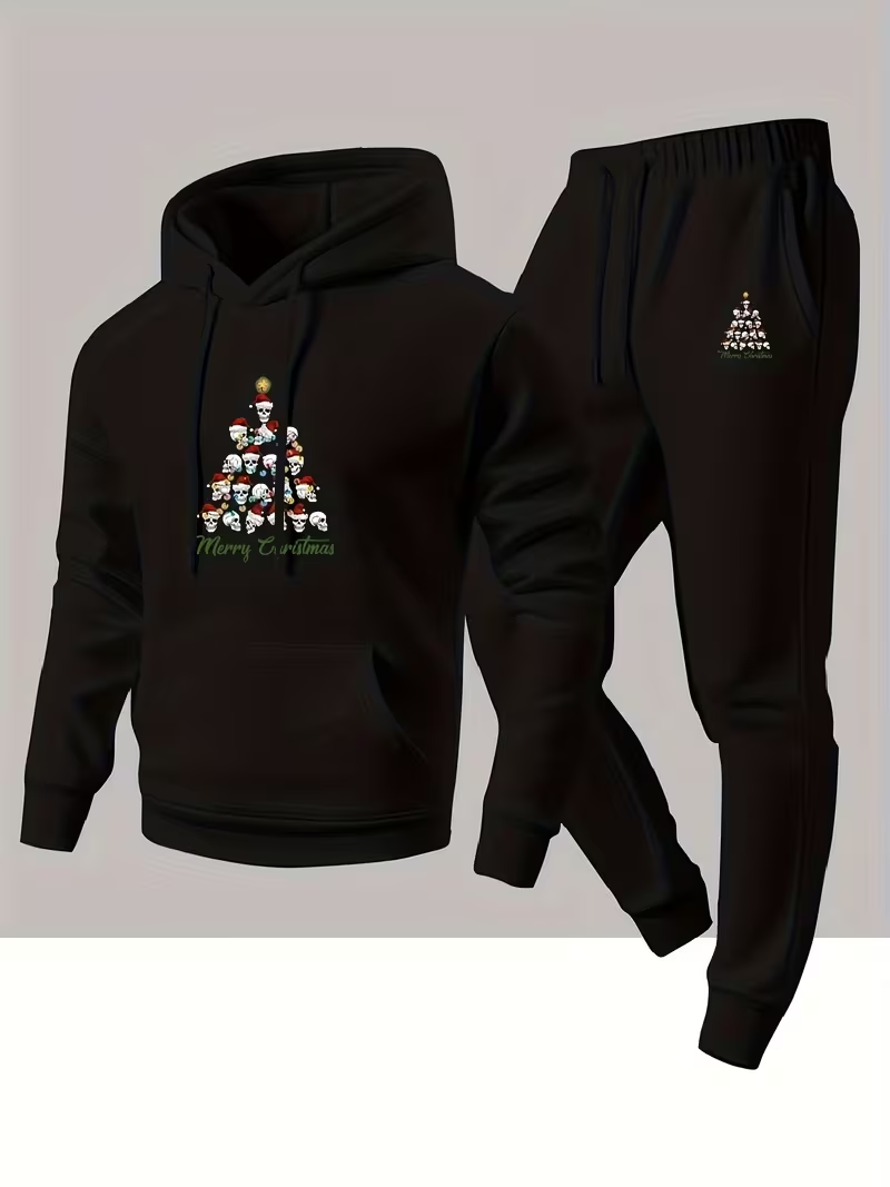 Winter Clothing Outdoor - ชุดแฟชั่นผู้ชายฤดูใบไม้ร่วง-ฤดูหนาว ชุดสองชิ้นพร้อมฮู้ด กางเกงกีฬา ลำลองสำหรับวิ่งในเมือง เสื้อผ้าลดราคาประจำวัน