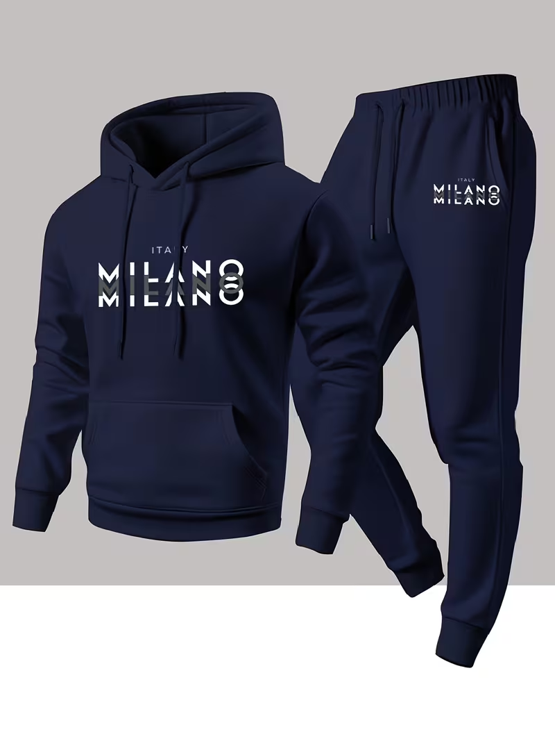Winter Clothing Outdoor - ชุดเซ็ตฮู้ดดี้แฟชั่นผู้ชายขายดี พิมพ์ลายตัวอักษร 2 ชิ้น เสื้อฮู้ดดี้และกางเกงขายาว อุ่นสบายสำหรับฤดูหนาว