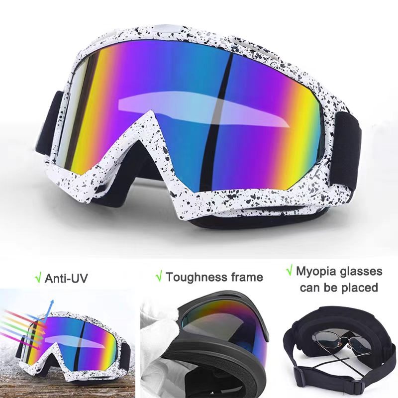 Snow Goggle Uv - แว่นตาสำหรับหมวกกันน็อคขนาดใหญ่ สำหรับผู้ชายและผู้หญิง แว่นตากันลมสำหรับมอเตอร์ครอส แว่นตากันรังสียูวี แว่นตาป้องกันสำหรับขี่ออฟโรด ขี่จักรยานเสือภูเขา