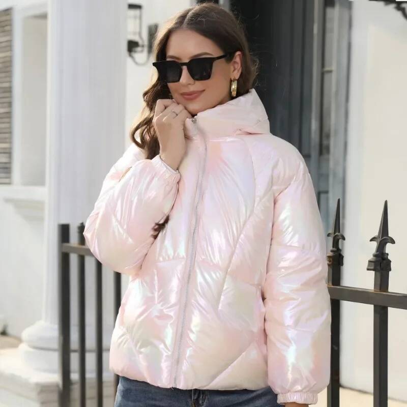 Winter Clothing Taiwan - เสื้อโค้ทพาร์กาผู้หญิง สไตล์ลำลอง แฟชั่นใหม่ ผิวมันเงา มีฮู้ด บุผ้าฝ้าย