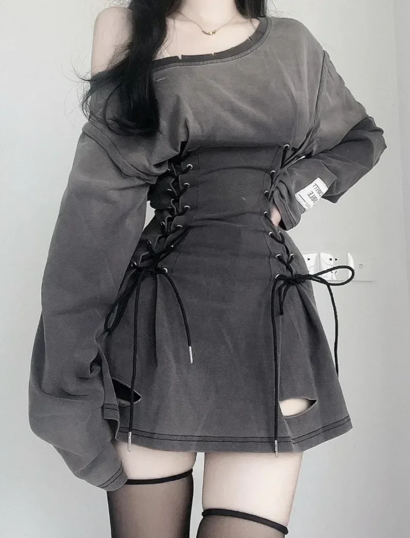 Winter Clothing Aesthetic - Fairycore Grunge Corset ชุดยาวเสื้อ \ \