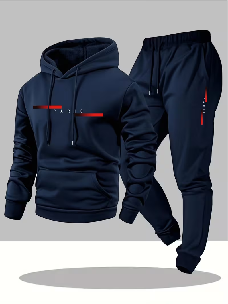 Winter Clothing Outdoor - ชุดเซ็ตฮู้ดดี้และกางเกงขายาวพิมพ์ลายตัวอักษรสุดฮิตสำหรับผู้ชาย แฟชั่นฤดูหนาวเรียบง่าย ลดราคาพิเศษ