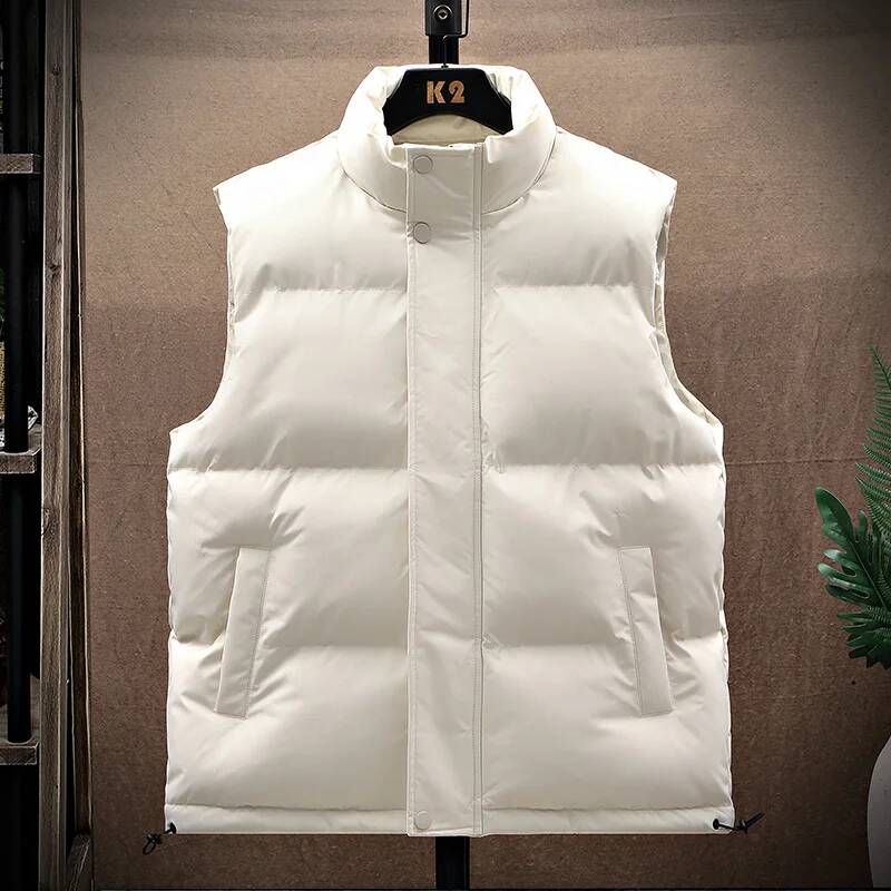 Winter Clothing Taiwan - เสื้อกั๊กผู้ชายผ้าฝ้ายแบบพองตัว ไม่มีแขน สีพื้น แจ็คเก็ตฤดูใบไม้ร่วง ฤดูหนาว เสื้อกันหนาว