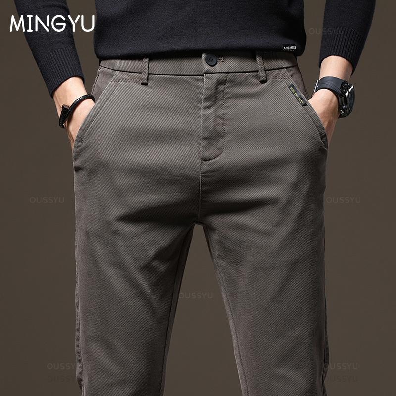 Winter Clothing Brand - กางเกงเอวยืดเข้ารูปเอวสูงสำหรับฤดูใบไม้ร่วงฤดูหนาวสำหรับผู้ชายเสื้อผ้าแบรนด์ลายทแยงกางเกงคาร์โก้หนาสำหรับผู้ชายไซส์พิเศษ28-38