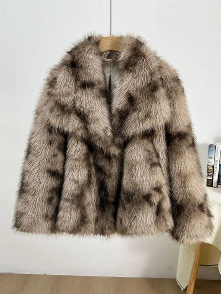 Winter Clothing Taiwan - เสื้อโค้ทขนเฟอร์เทียมลายเสือดาว คอปกใหญ่ ทรงโอเวอร์ไซส์ สำหรับผู้หญิง ฤดูหนาว ปี