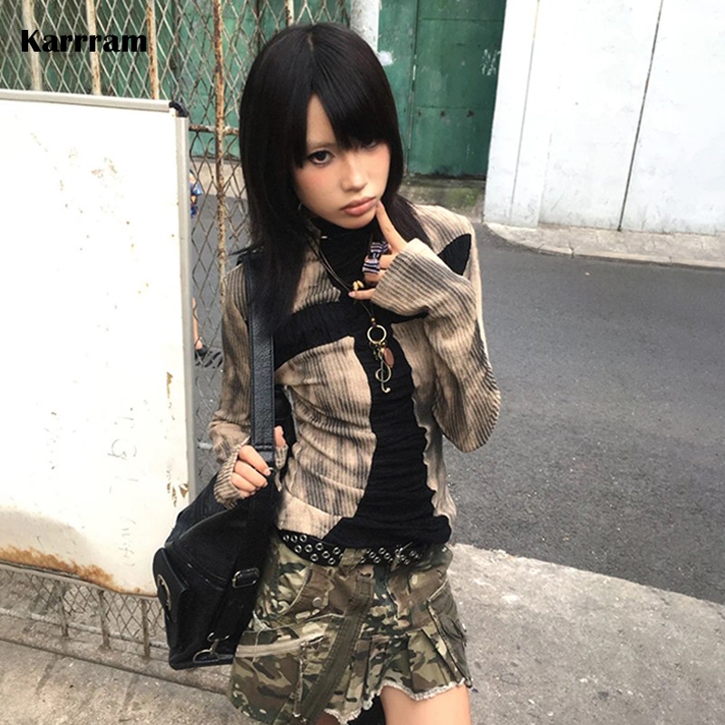 Karrramญี่ปุ่นY2k Ribbedเสื้อV - Winter Clothing Aesthetic บทวิจารณ์และราคา