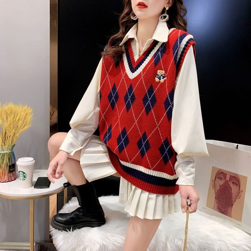 เสื้อกั๊กถักสีแดงสำหรับผู้หญิง - Winter Clothing Aesthetic บทวิจารณ์และราคา
